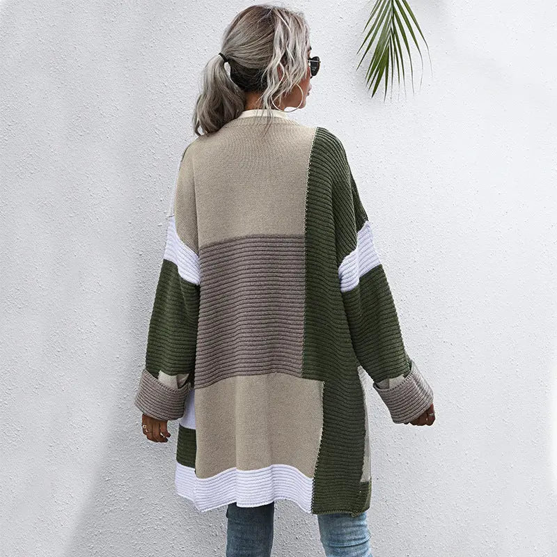 New Women Knitted Cardigans Lazy Style Color Matching Mijn winkel