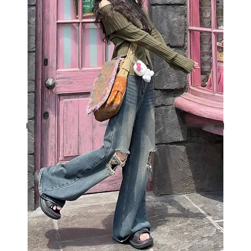 Retro Washed Ripped Jeans For Women Mijn winkel