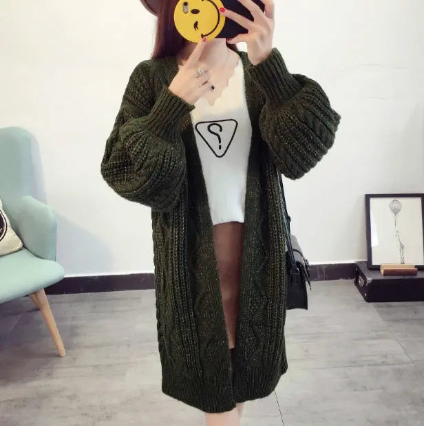 Winter Autumn Long Female Cardigans Latern Sleeve Casual Knitted Poncho Sweaters Mijn winkel