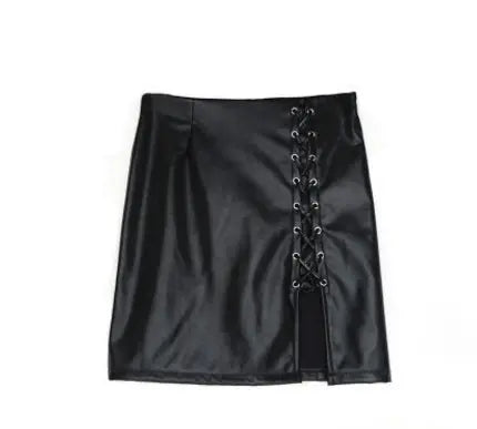 Black Lace Up PU Leather Skirts Mijn winkel