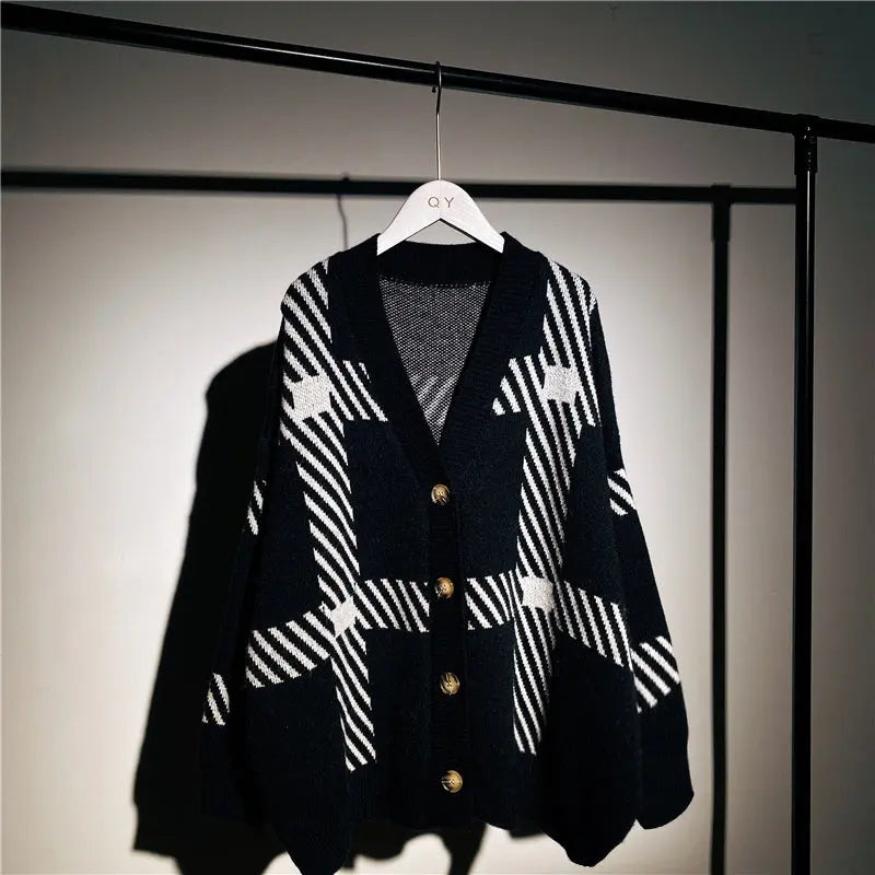 Retro Plaid Sweater Cardigan Women s Jacket Mijn winkel