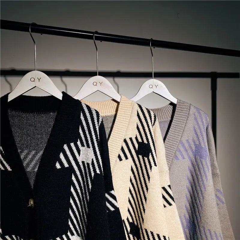 Retro Plaid Sweater Cardigan Women s Jacket Mijn winkel