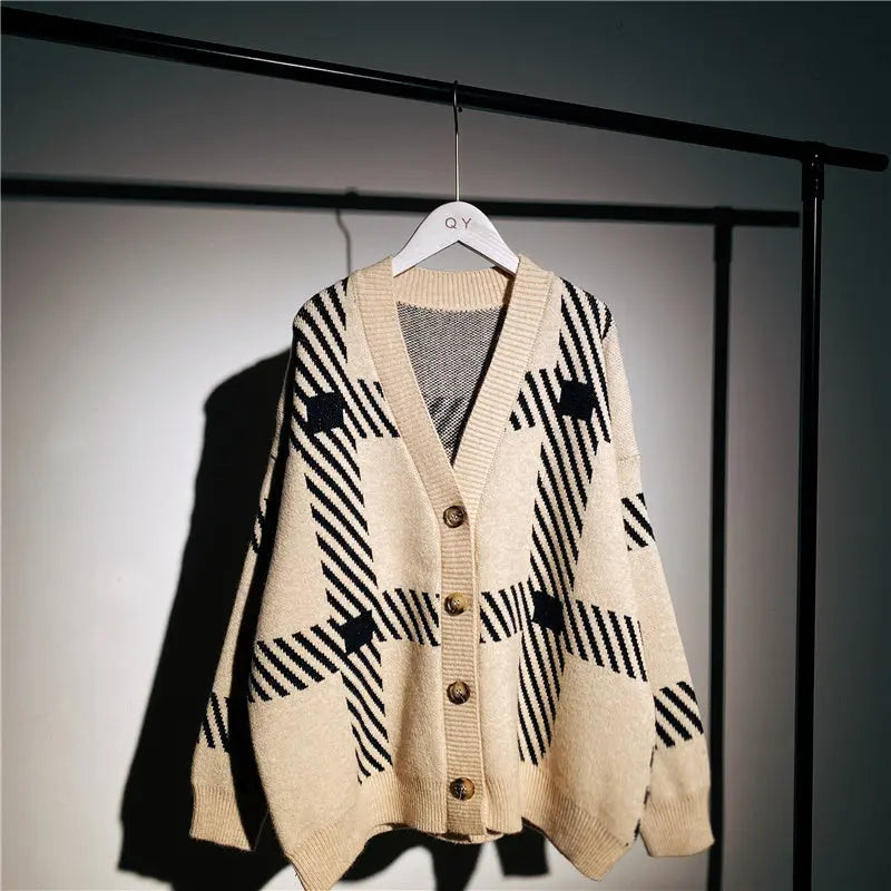 Retro Plaid Sweater Cardigan Women s Jacket Mijn winkel