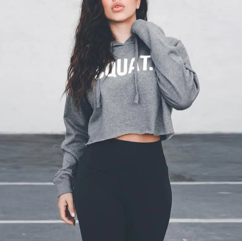 Women Fashion Active Hoodies Long Sleeve Crop Top Letter Print Loose Hooded sudaderas mujer harajuku hoodie sweat femme NEW Mijn winkel