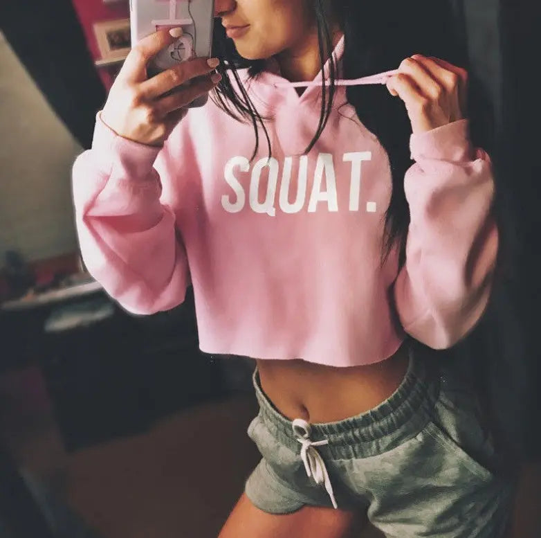 Women Fashion Active Hoodies Long Sleeve Crop Top Letter Print Loose Hooded sudaderas mujer harajuku hoodie sweat femme NEW Mijn winkel