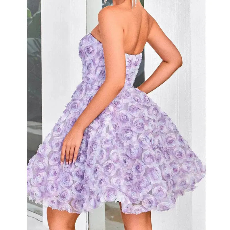 Purple Tube Top Flower Dress Women Mijn winkel