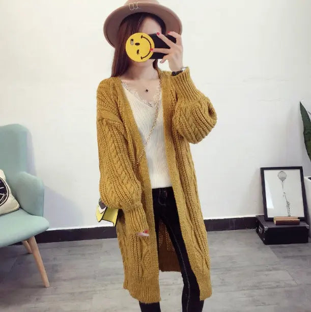 Winter Autumn Long Female Cardigans Latern Sleeve Casual Knitted Poncho Sweaters Mijn winkel