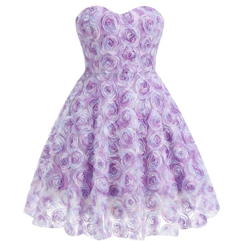 Purple Tube Top Flower Dress Women Mijn winkel