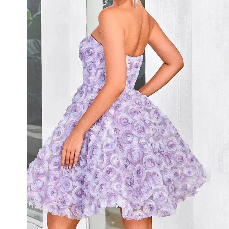 Purple Tube Top Flower Dress Women Mijn winkel