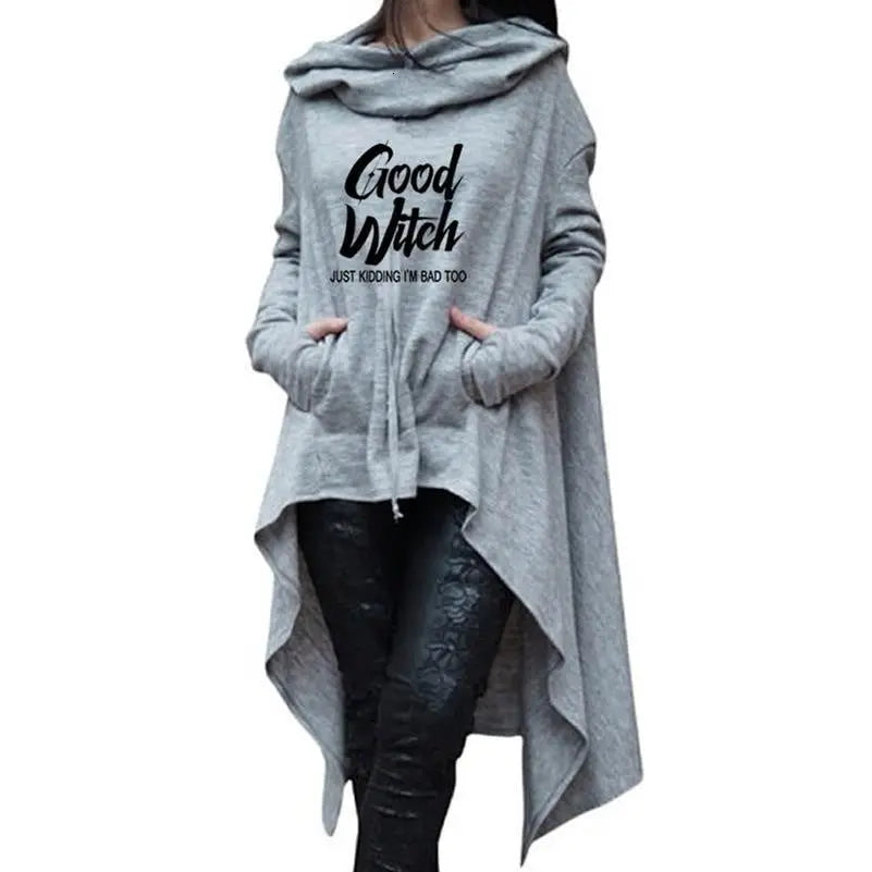 Letter Letters Print Hoodies For Women Long Irregular Sweats Mijn winkel