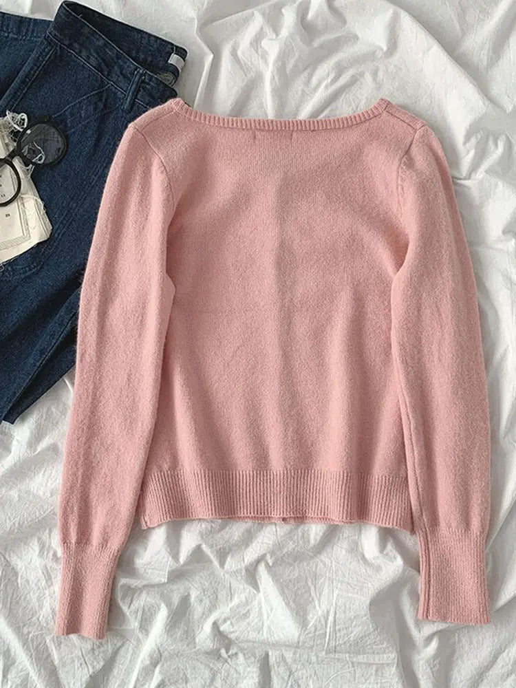 Small pure color sweater new spring women"s fashion lazy style round neck long sleeve single breasted cardigan fashion Mijn winkel