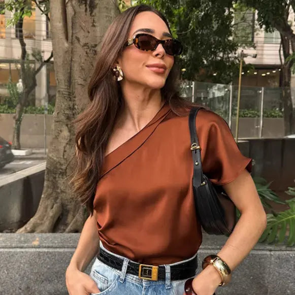 Irregular Collar Matte Color Fashion Tops Women Mijn winkel