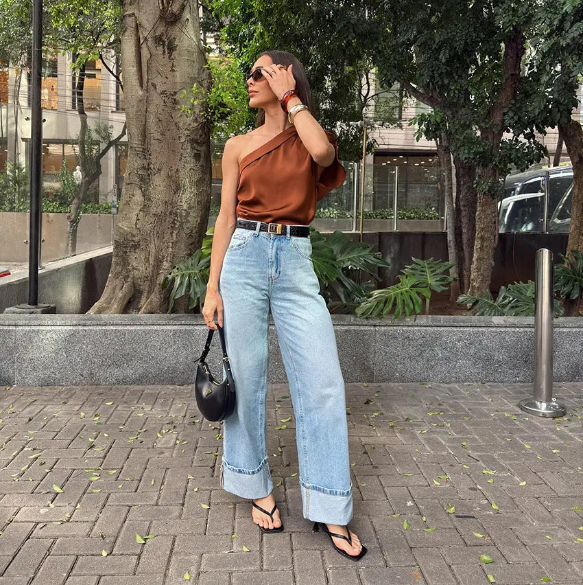 Irregular Collar Matte Color Fashion Tops Women Mijn winkel