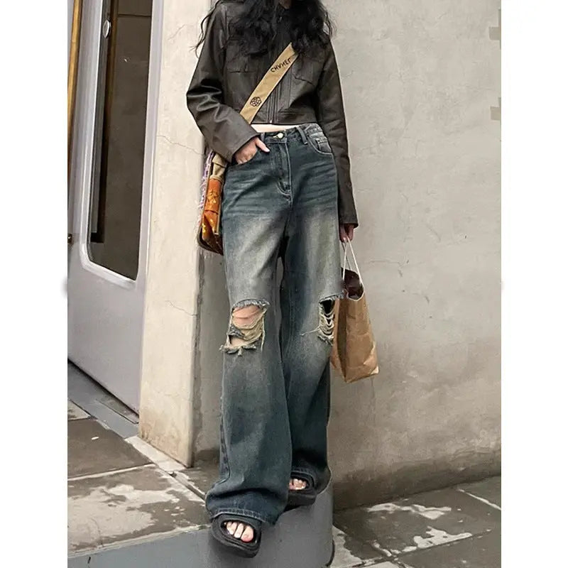 Retro Washed Ripped Jeans For Women Mijn winkel